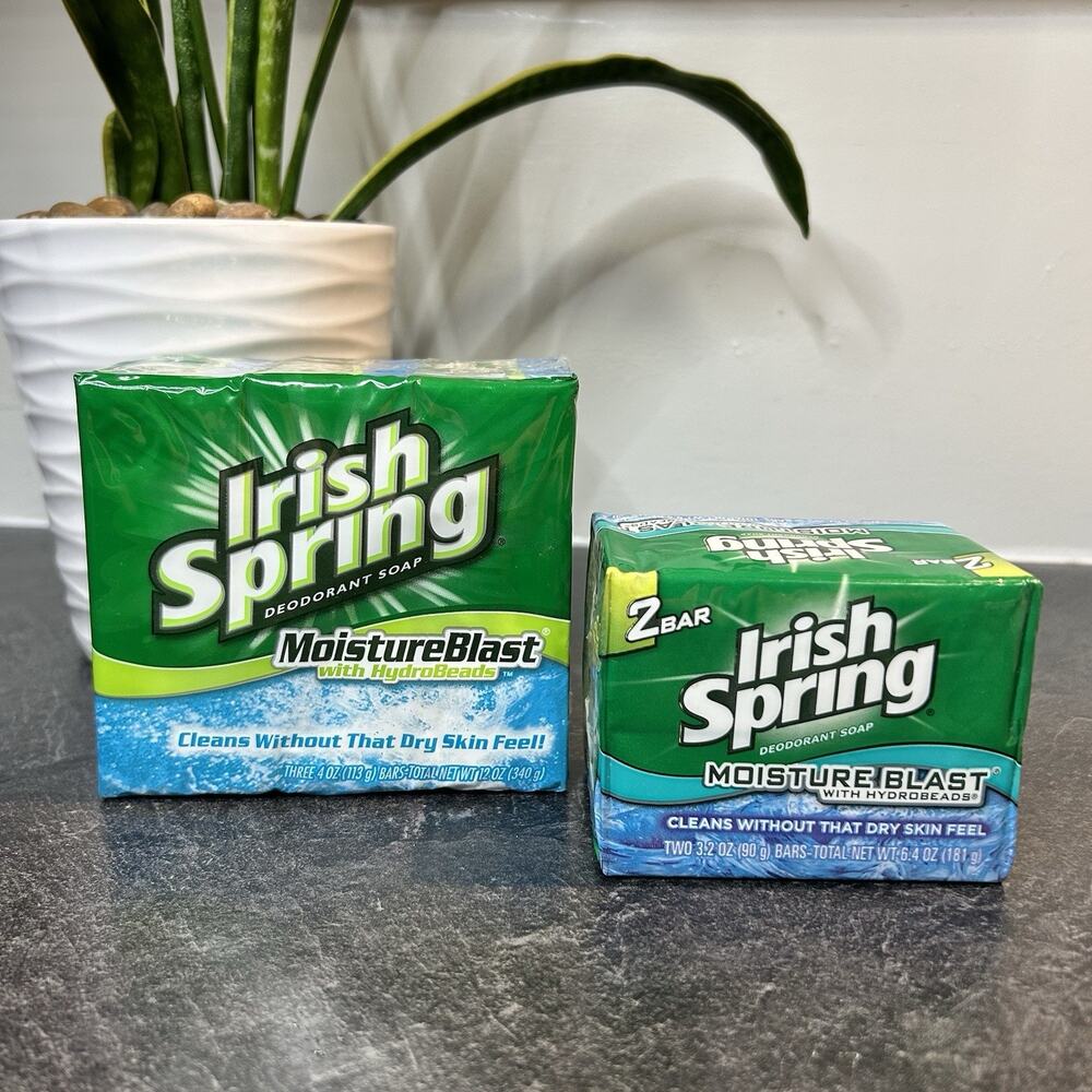 Irish‎ Spring Moisture Blast Hydro Bead Soap No Flaxseed 3.2 & 4 oz 5 Bars